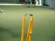 A man standing next to a yellow bat and ball